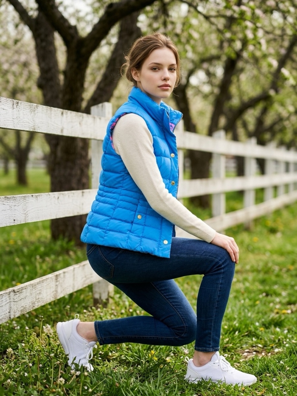 Lilly Pulitzer Bright Blue Quilted Puffer Vest with Gold Buttons XS